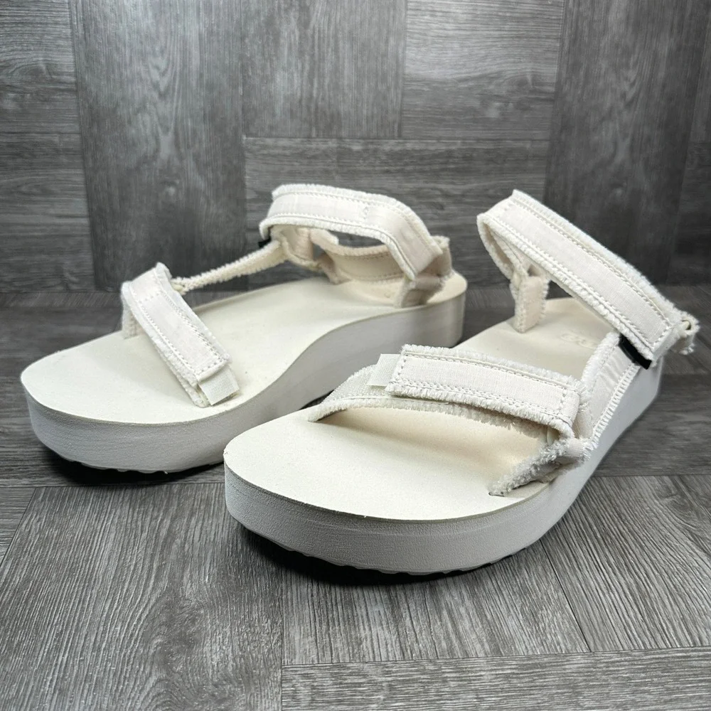 Teva Midform Universal Sandals Women 10 Cream Platform Frayed Strap NEW
